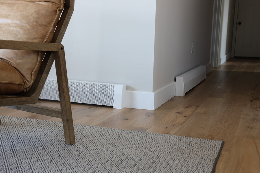 EZ Snap baseboard heater cover installed in a living room